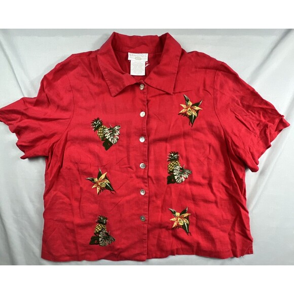 Studio C Tops - Vintage Studio C Plus Linen Blend Embroidered Tropical Shirt 18W